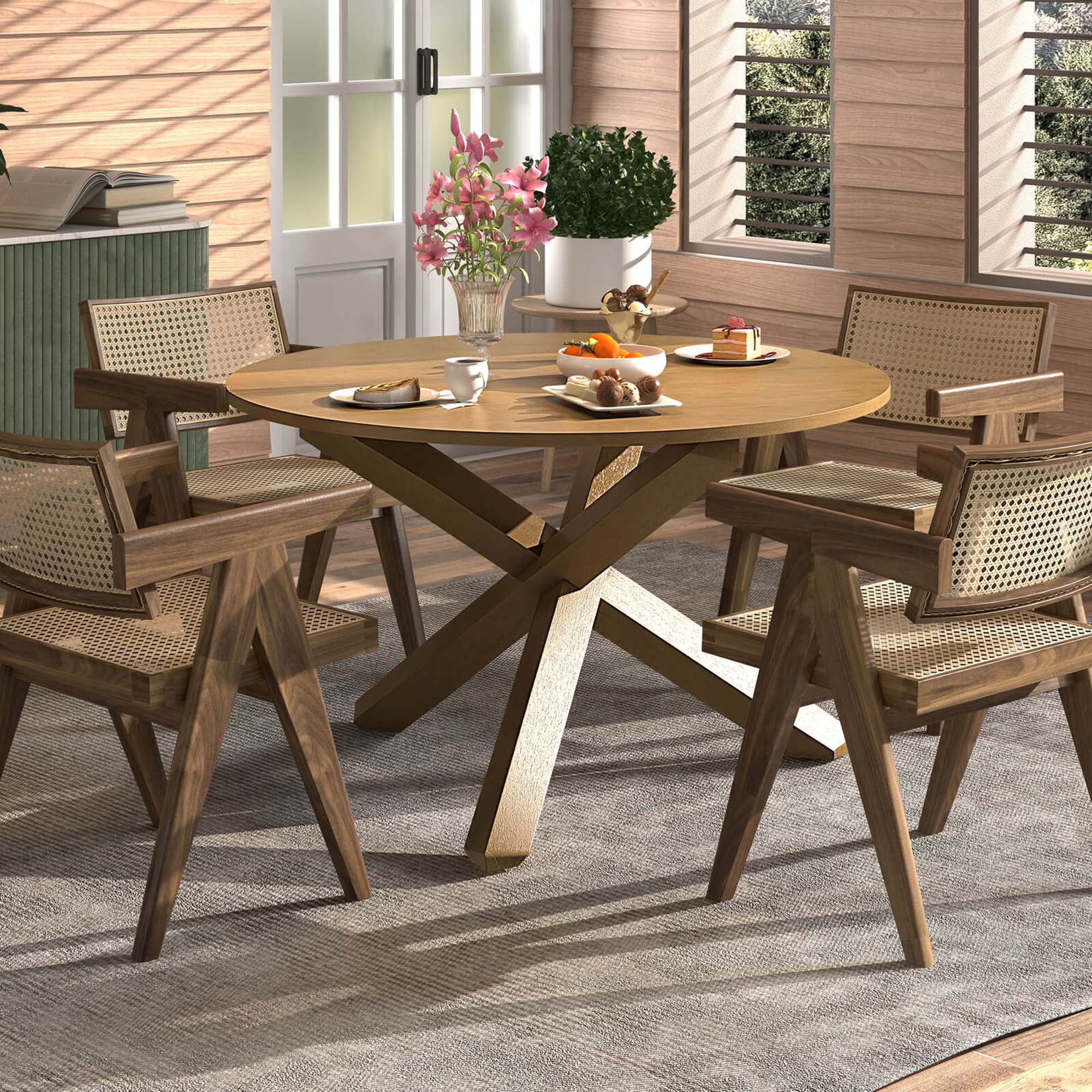 Acacia wood round dining table discount