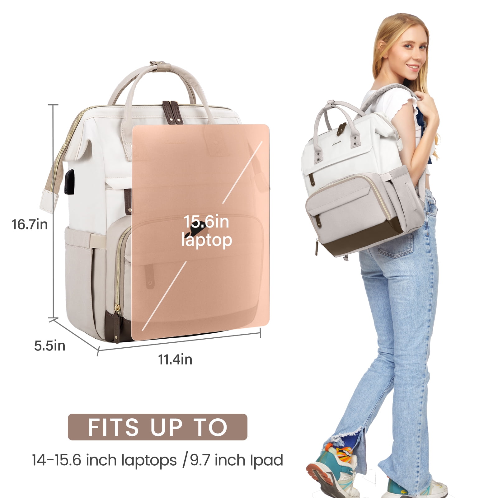 Lovevook Laptop Backpack, 15.6" Women Work Backpack Purses with USB Port, Waterproof Casual Daypack Travel Backpack, Large Fashion Teacher Nurse College Bookbag