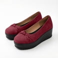 thumbnail image 6 of CYMMPU Women's Ruched Bow Platform Wedge Pumps, Closed Toe Slip On Wedge Shoes, Comfort Footwear for Party, Concert and Daily Casual Wear Wine 37, 6 of 7