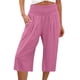 thumbnail image 5 of Pantalones de mujer de pierna ancha y fina con cintura de siete puntos de lino y algodón para mujer de estilo europeo y americano., 5 of 5