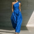 thumbnail image 2 of JULMCOMO Jumpsuits for Women One Shoulder Bow Tie Waist Vacation Summer Rompers Wide Leg Baggy Dressy Jumpsuit with Pockets Dark Blue L, 2 of 7