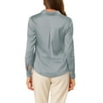 thumbnail image 4 of MODA NOVA Juniors Elegant V Neck Point Collar Long Sleeve Smooth Satin Blouse, 4 of 7