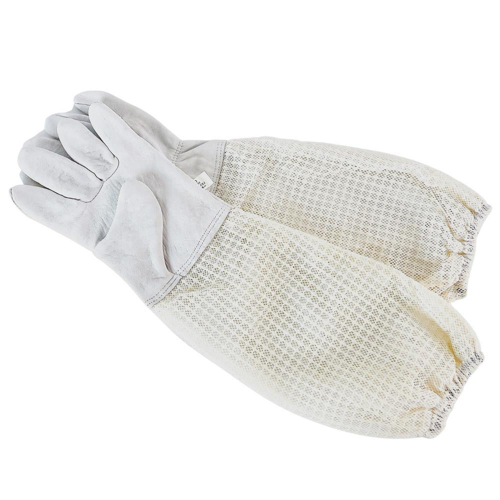 2PCS Beekeeping Protective Gloves with Vented Long Sleeves-Grey and White bee 