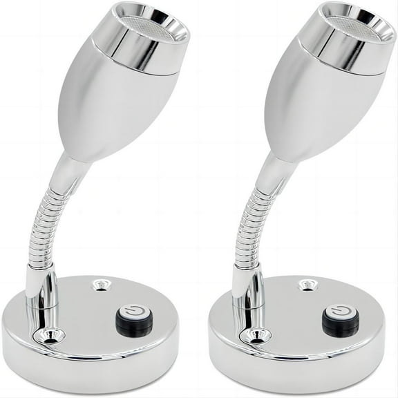12V RV LED Reading Lights Chrome Finish Blue Cool White Set of 2 Wall Mount