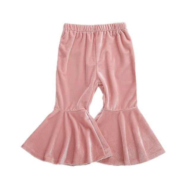 ITFABS Children Velvet Flare Pants Solid Color Elastic Waistband Trousers