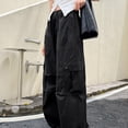 thumbnail image 4 of hlysgo Girls Parachute Pants Wide Leg Cargo Pant Y2K Streetwear Trousers with Multi Pockets Black Black,10-11Years, 4 of 5