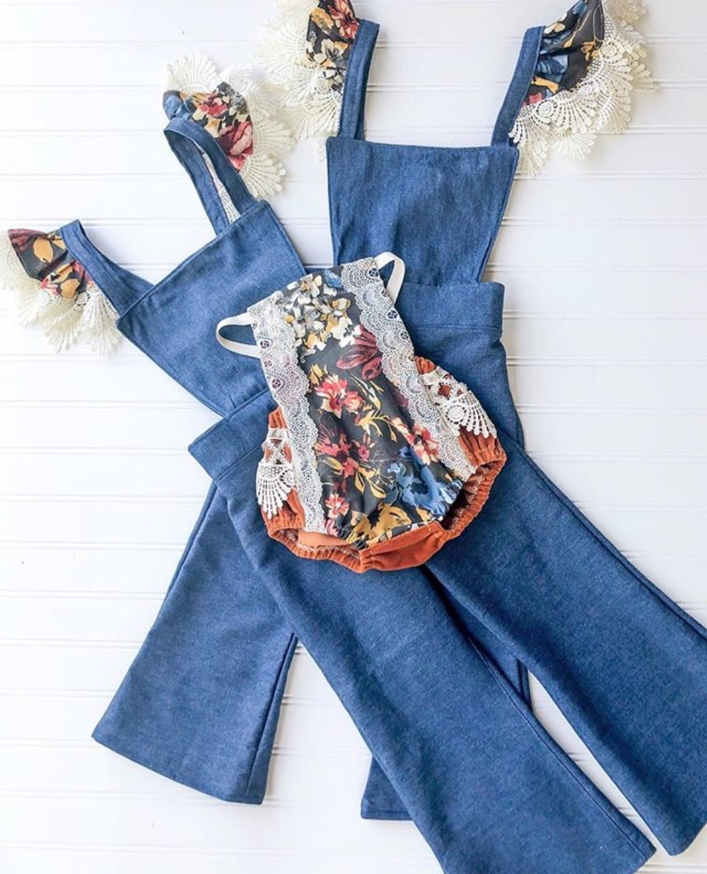 denim jumper pants outfit