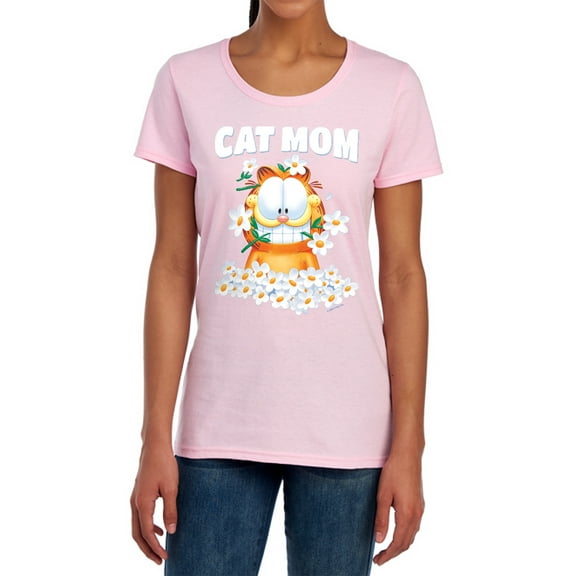 Garfield Mother's Day Cat Mom Flowers Women's T Shirt, Pink, Small