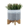 thumbnail image 6 of Ceramic Planter with Wooden Stand - Modern Indoor Outdoor Plant Pot for Home & Garden Decor - 10" Blue, 6 of 11