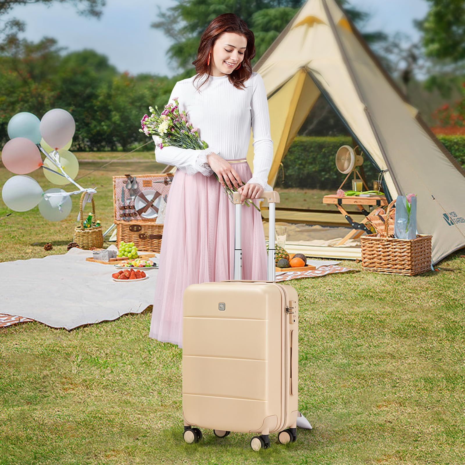 Hanke 24 Inch Luggage Hard Shell Suitcase Medium Luggage with Spinner Wheels Travel Suitcases for Women & Men TSA Approved Luggage Rolling Checked Luggage(Cuba Sand)