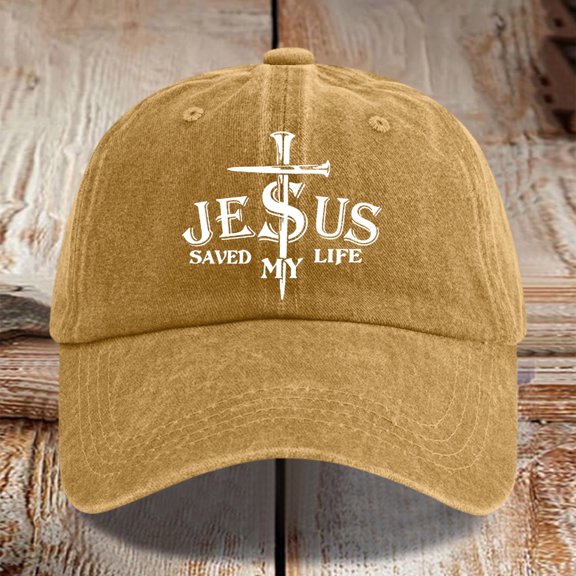 Men's Washed Cotton Jesus Cross Baseball Cap Religious Quote Hat Unisex Adjustable Dad Hat Vintage Washed Sun Cap for Casual Outings and Everyday Wear,Yellow