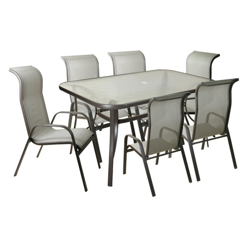 CC Outdoor Living 7 Piece Outdoor Steel and Textilene Mesh Patio Dining