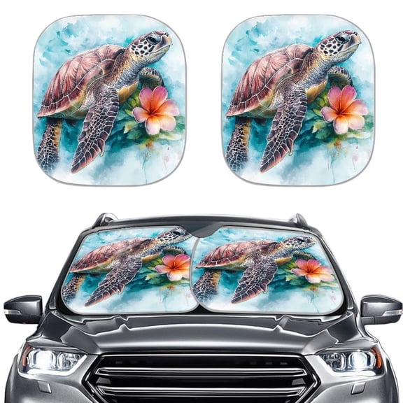 Bulopur Turtle Floral Car Sun Shade Windshield Prevent UV Rays Sun Protector for Car Windshield Easy to Store Front Window Sunshade Sun Visor Protector for Most Vans SUVs Trucks