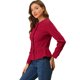 thumbnail image 4 of Chaqueta de mezclilla con cuello redondo y botones de manga larga con volante recortado y peplum para mujer Rojo oscuro M, 4 of 6