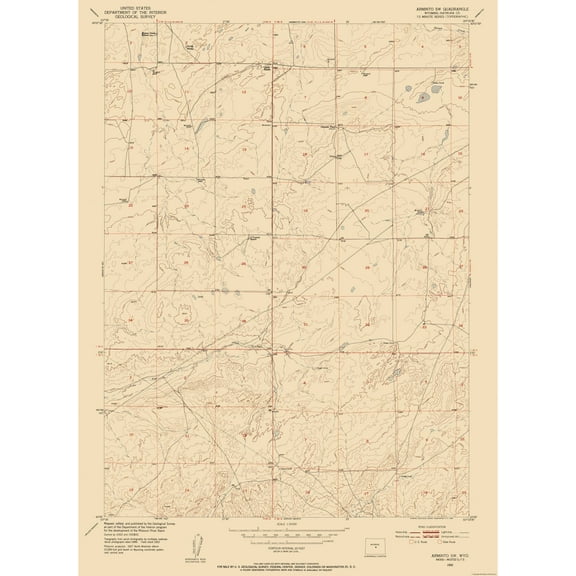 Topographical Map - Arminto Wyoming Quad - USGS 1952 - 23 x 31.60 - Vintage Wall Art
