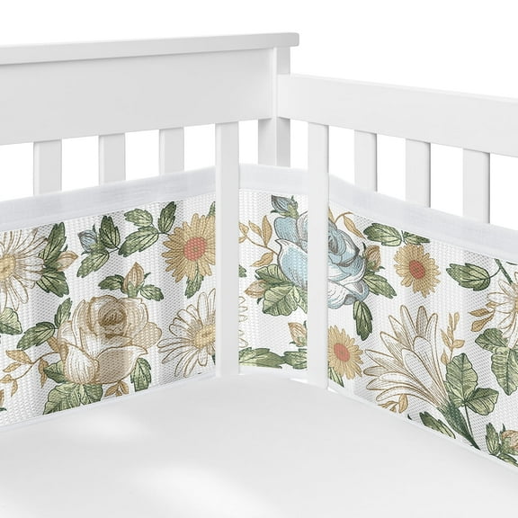 Sweet Jojo Designs   BreathableBaby Vintage Floral Blue and Yellow Girl Breathable Mesh Crib Liner