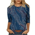 thumbnail image 2 of Tops for Women 3/4 Sleeve Round Neck Printed Shirts Casual Summer T-Shirts 1-Blue S, 2 of 6