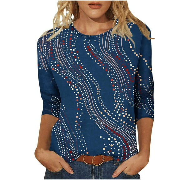 Uootdi Sleeves Trendy Casual Shirt Abstract Pattern Tee for Daily Wear Office Outfits Multi Color Options Blue Womens Tops