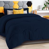 DNG Creations 3 Piece Wavy Stitching Comforter Solid Navy Blue Colour 550 GSM Super Soft 100% Egyptian Cotton With 6 Corner Tabs ( Oversized Queen - Size )