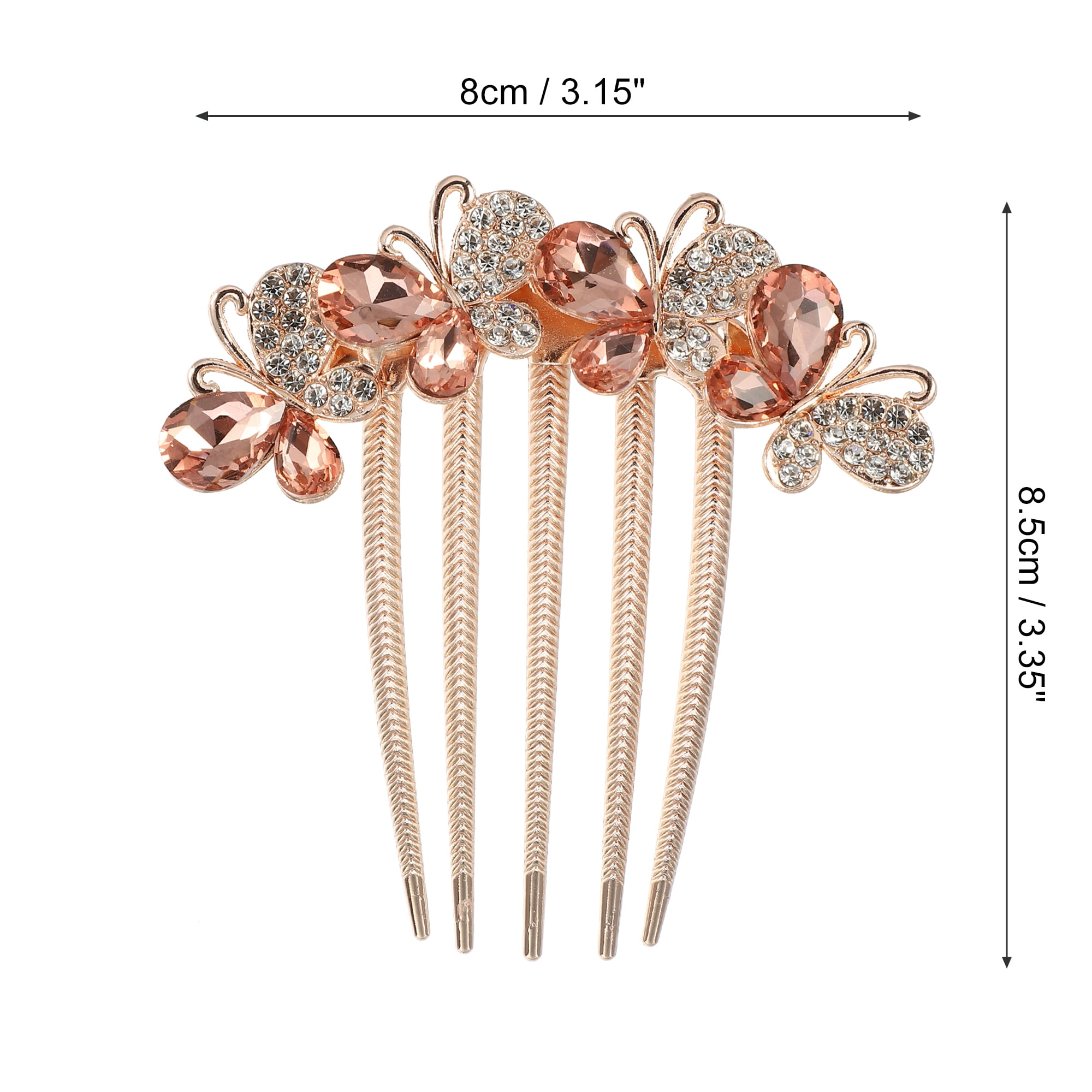 Unique Bargains Women Rhinestone Inlaid Flower Hair Comb Side Comb Clips Champagne