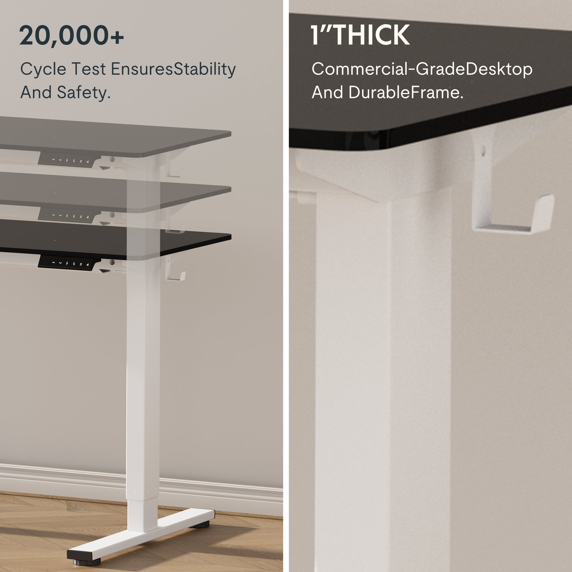 FitStand 40"x24" Height Adjustable Electric Standing Desk with 1" Thick Desktop, 4 Memory Presets & Dual Hooks, Ergonomic 2-Stage Home Office Computer Desk, White & Mahogany