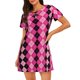 thumbnail image 1 of Balery pink and black argyle Camisón de manga corta con cuello redondo para mujer, cómodo y elegante., 1 of 6