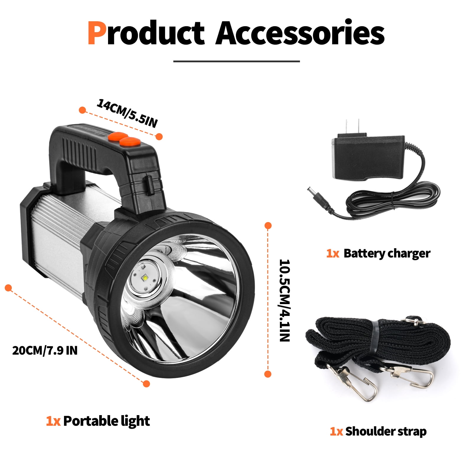 Hunting Friends Super Bright Handheld LED Spotlight Flashlight, Powerful USB Rechargeable Searchlight, Waterproof Portable Tactical Torch with Side Floodlight, 6 Light Modes