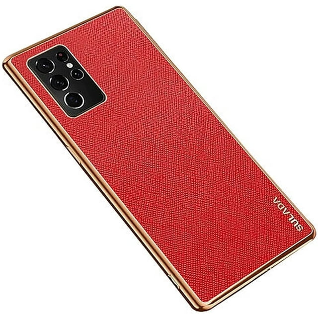 For Samsung Galaxy S21 Red Leather Soft Luxury Stream Plating Elegant Cover Case