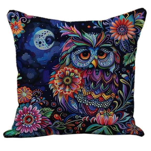 Cute Owl Moon Surrounded by Colorful Flowers DIY Stamped Cross Stitch Pillow Kits Embroidery Pillowcase 11CT Counted Needlepoint Handmade Cushion Cover Home Sofa Christmas Decoration 18x18in(2)