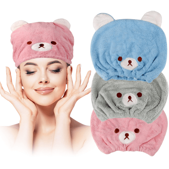 3Pcs Microfiber Hair Drying Towel for Kids Girls Soft Absorbent Turban Bath Shower Dry Hair Cap Quick Dryer Hat Hair Wrap Head Towel for Women