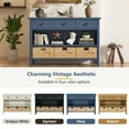 thumbnail image 6 of 47" Retro Console Table with 3 Storage Drawers, Entryway Table with 3 Water Hyacinth Woven Baskets and Shelf, Wooden Buffet Cabinet for Entryway Hallway Living Room, Navy, 6 of 9