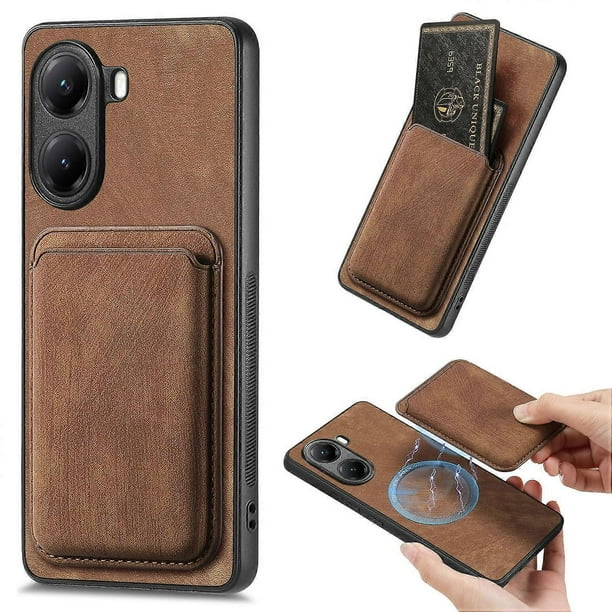 For Xiaomi Poco X7 Pro 5G Case Compatible with MagSafe Leather Back Cover with Detachable Card Holde
