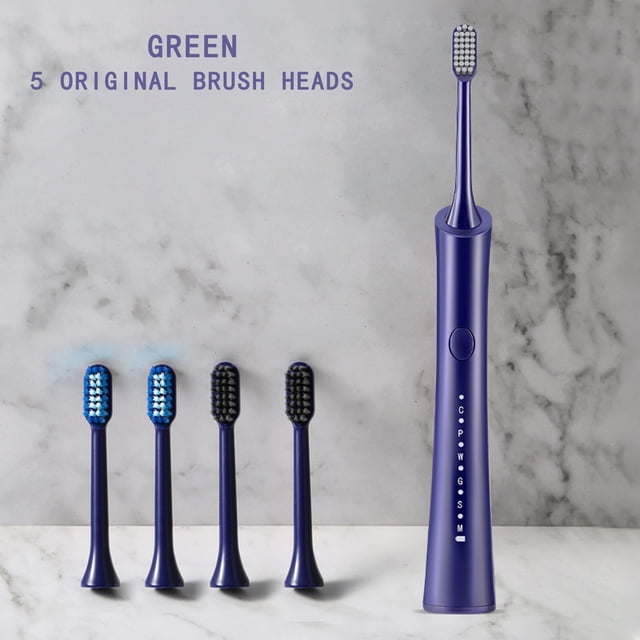 Cepillos de dientes eléctricos de cerdas suaves, recargables, juego de dos, 6 modos de limpieza y 5 cepillos de repuesto.