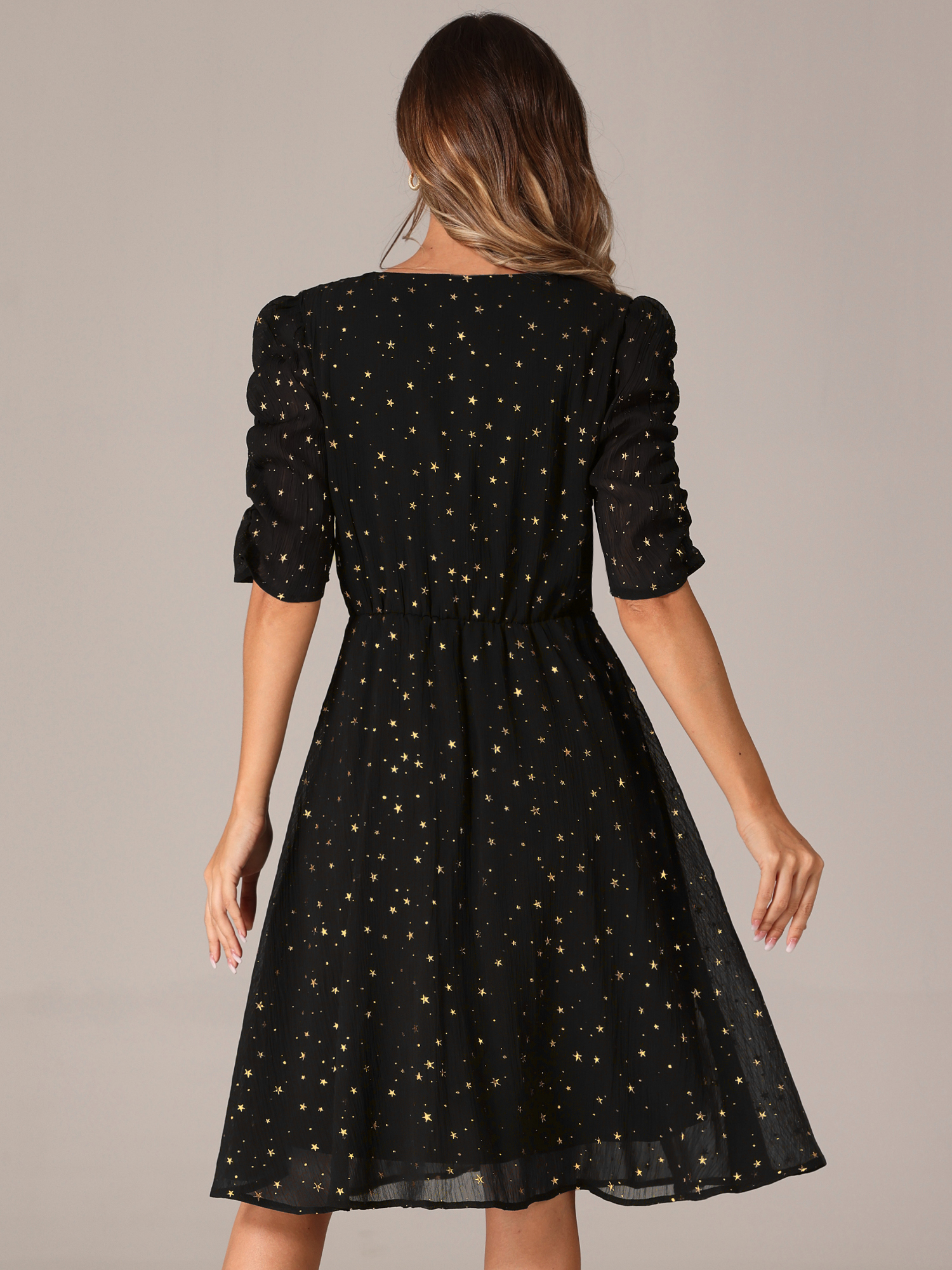 DARING DIVA Metallic Stars A-line Chiffon Dress S Black