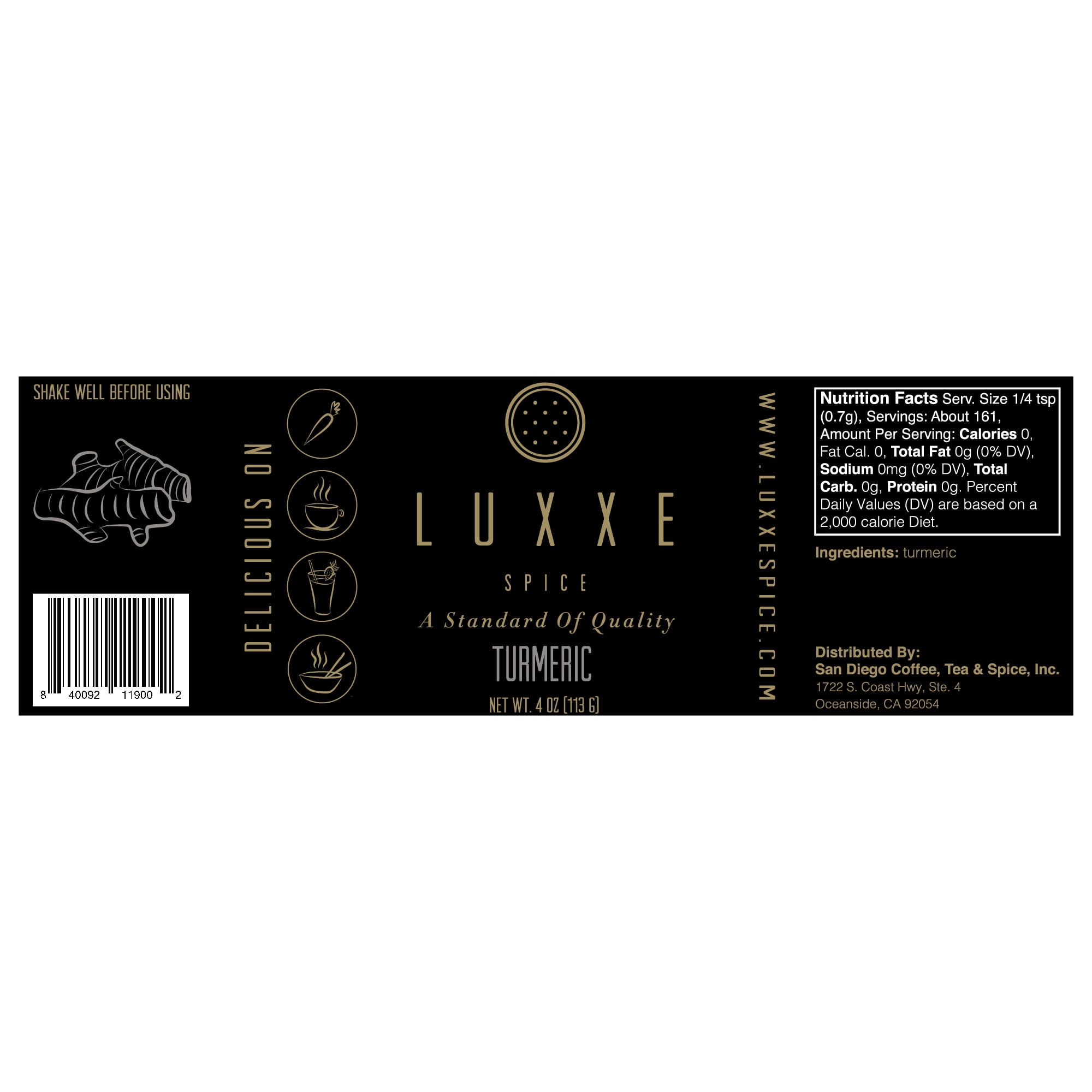 LUXXE Spice 100% Pure Turmeric Powder with 5% Curcumin, 4 Ounce