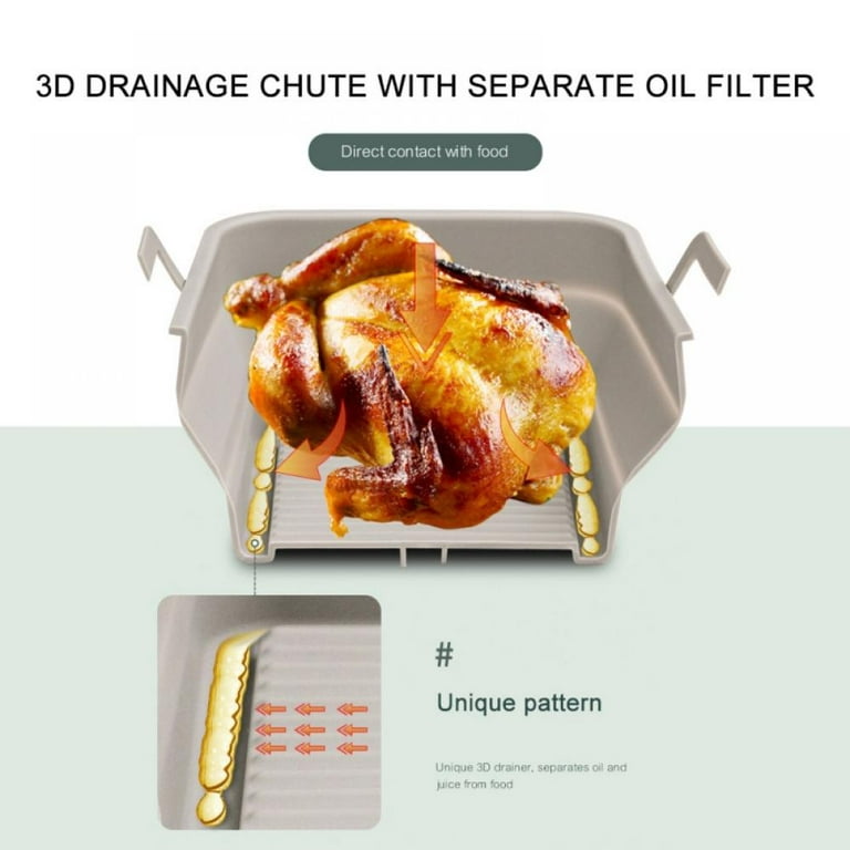 Silicone Air Fryer Liners, Upgrade Foldable Rectangular Air Fryer Silicone Baking Trays Silicone Baskets for Air Fryer Oven and Microwave, Reusable