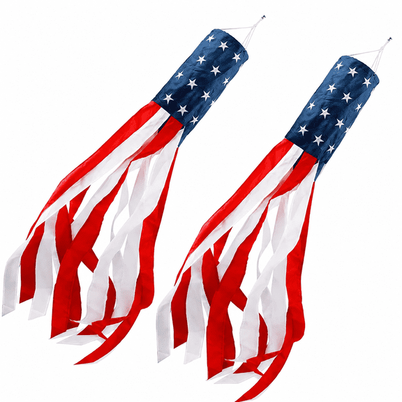 4th of July Decorations,40 Inch American Flag Windsock,Wind Socks for Outside Heavy Duty,Patriotic Memorial Day Decor,USA Windsock With Embroidered Stars,Red White And Blue Wind sock,2 Pack