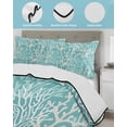 thumbnail image 4 of Teal Coral Coastal Summer Quilt Set King Size, Soft Microfiber Quilted Bedding Set with 2 Pillow Shams, Ocean Nautical Seaside Beach Lightweight All Season Bedspread Coverlet for Bedroom 96"x106", 4 of 6