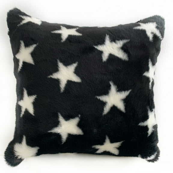 Plutus Brands Black and White Plutus Stars Soft Animal Faux Fur Luxury Throw Pillow 26 in x 26in, Double Sided 26" x 26"