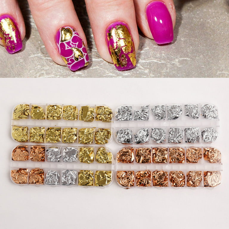 Opvise 12Grids/Box Manicure Foil Decal Anti-fade Multifunctional Nice-looking Nail Art Gold Color Foil Paper for Women
