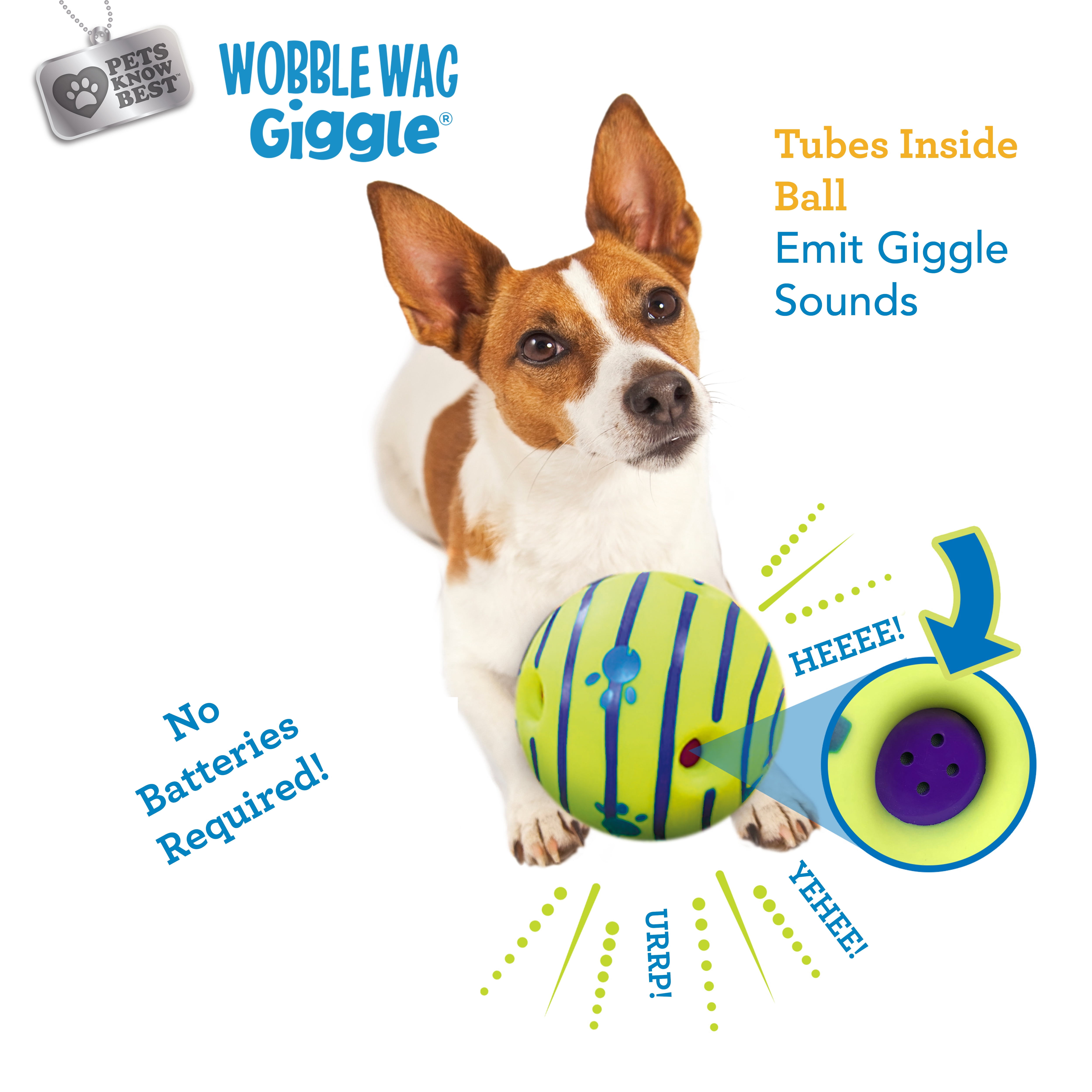 Pets Know Best Wobble Wag Giggle Ball Dog Toy, Tear-Resistant, Green