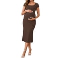 thumbnail image 2 of INSPIRE CHIC Women's Split Maternity Dresses Bodycon Ruched Ribbed Knit Photoshoot Pregnancy Dress M Brown, 2 of 6