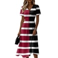 thumbnail image 2 of Minjewel Women's Striped V-Neck Short Sleeve Breton Top Shift Mini Dress - Summer Casual Beach Outfit, Loose Flowy Party Dress, Comfy Vacation Outfit,Red,S, 2 of 6