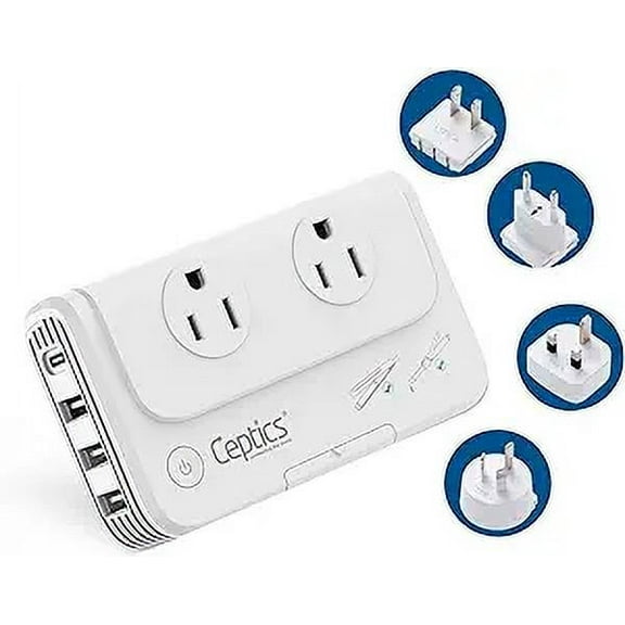 Ceptics 200 W Voltage Converter, Convert 220 V to 110V for Devices Like Curling Iron, Straightener, Chargers, Step Down World Power Plug - 4 USB PD 18W Fast Charging - EU/AU/UK/US Included