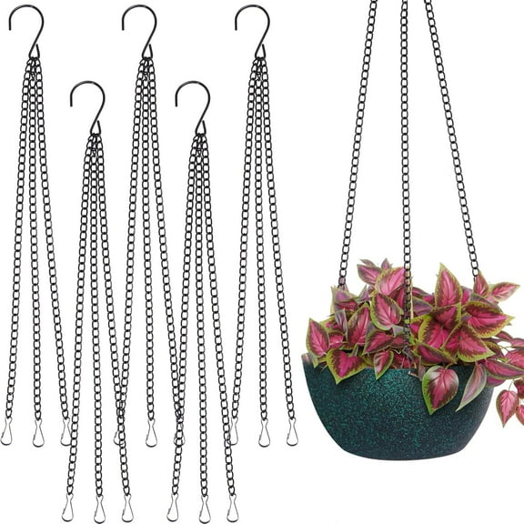 Plant Hanging Chains 5Pcs Black Hanging Basket Chain with Hooks 3 Point 16 / 20 / 24 Inch Flower Plant Pot Replacement Chain Hangers for Bird Feeders,Planters,Lanterns and Ornaments