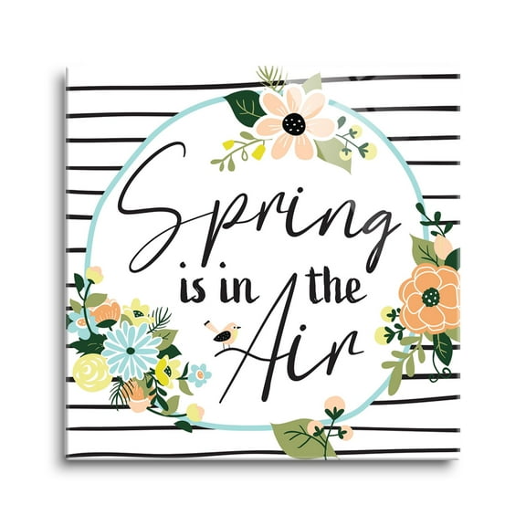 Spring In Air Orange Blue Floral Stripe 8 x 8 Glass Wall Hanging Sign