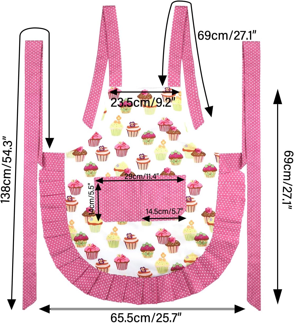 Yoqb Cupcake Apron for Adults, Cupcake Aprons for Women with Pocket, Kitchen Aprons with Adjustable Strap for Cooking, Baking, Grilling, and Gardening(Cupcake) A109