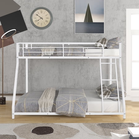 Royard Oaktree Twin over Full Metal Bunk Bed Modern Bunk Bed Frame with Ladder and Guardrails  No Box Spring Needed  White
