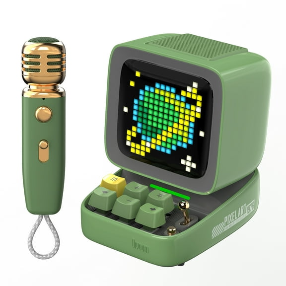 Divoom Ditoo-Mic Pixel Art Portable Bluetooth Speaker with Wireless Karaoke Microphone, 15W, Green