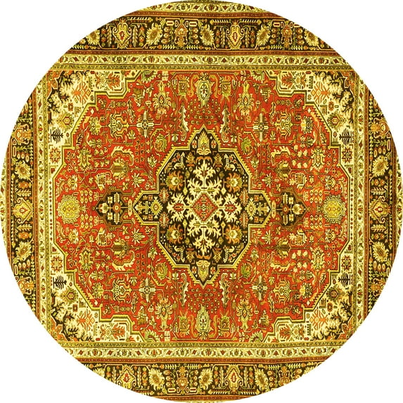 Ahgly Company Machine Washable Indoor Round Persian Yellow Traditional Area Rugs, 4' Round